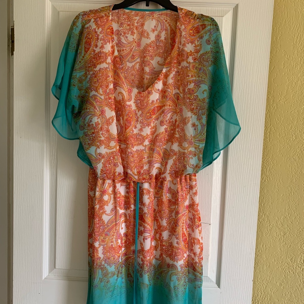 Bisou Bisou Turquoise and Coral Dress